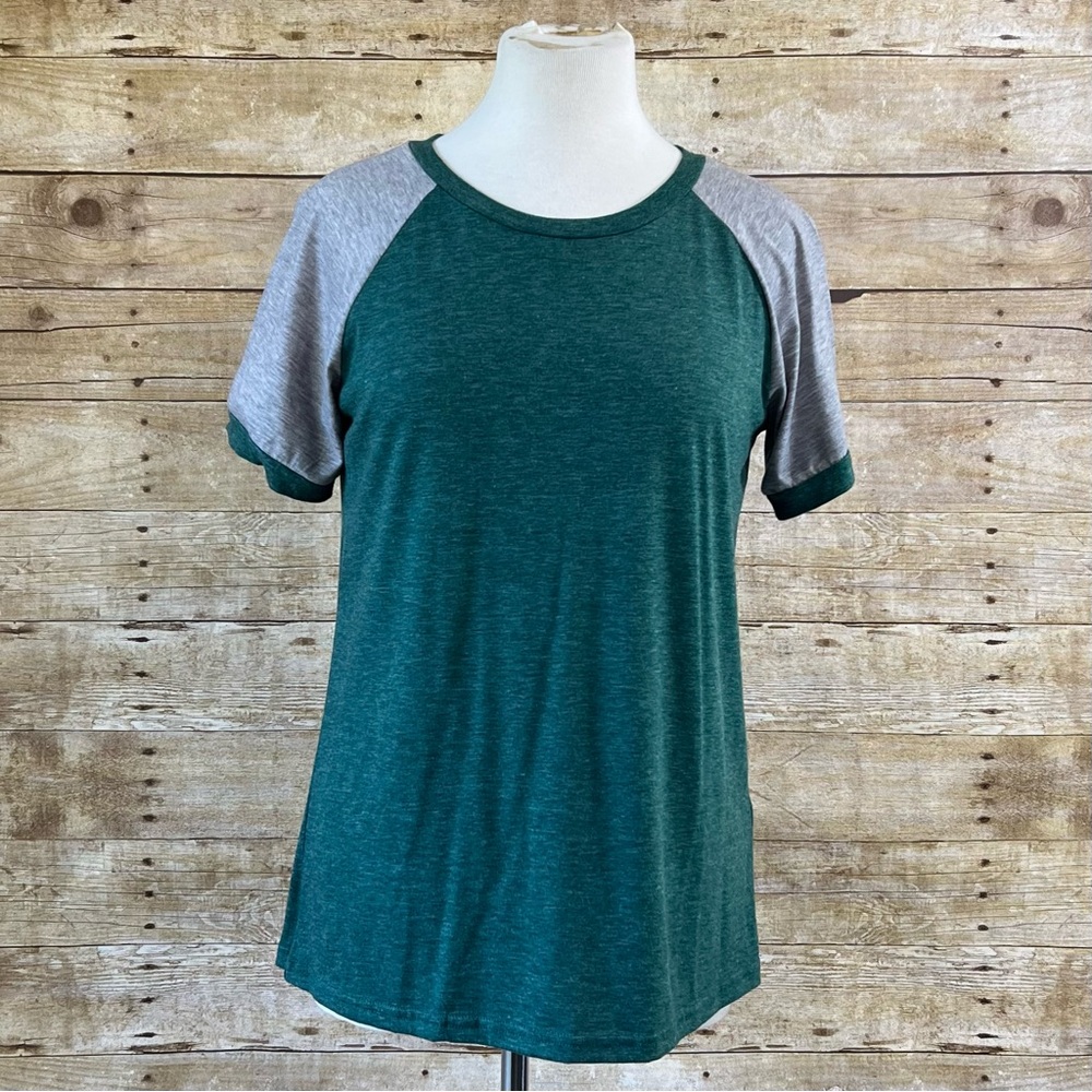Unbranded Women Green Grey Raglan Baseball‎ Tee Short Sleeve Heathered Shirt S